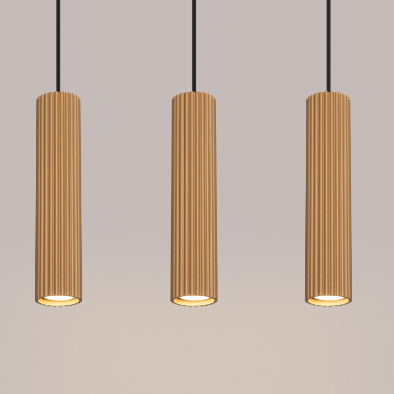 Lampa wisząca Karbon Long 3 tuby - Sollux | Złoty Loft