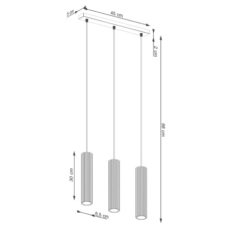 Lampa wisząca Karbon Long 3 tuby - Sollux | Złoty Loft