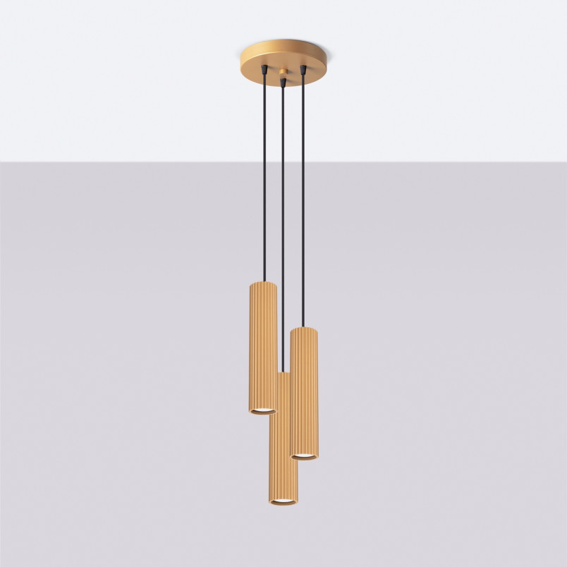 Lampa wisząca Karbon Round 3 tuby - Złota Sollux | Sklep z lampami
