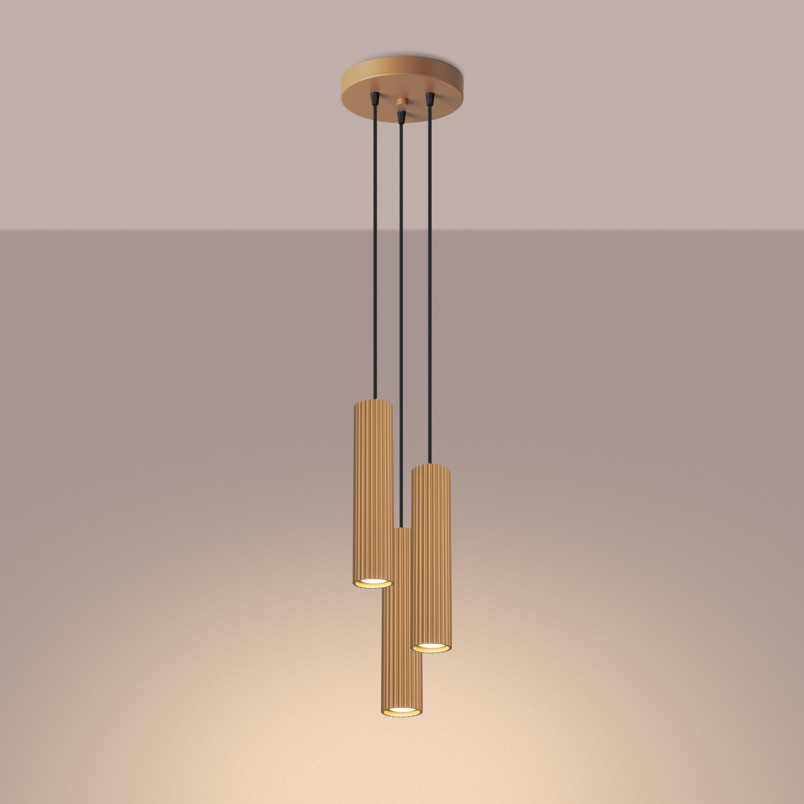 Lampa wisząca Karbon Round 3 tuby - Złota Sollux | Sklep z lampami