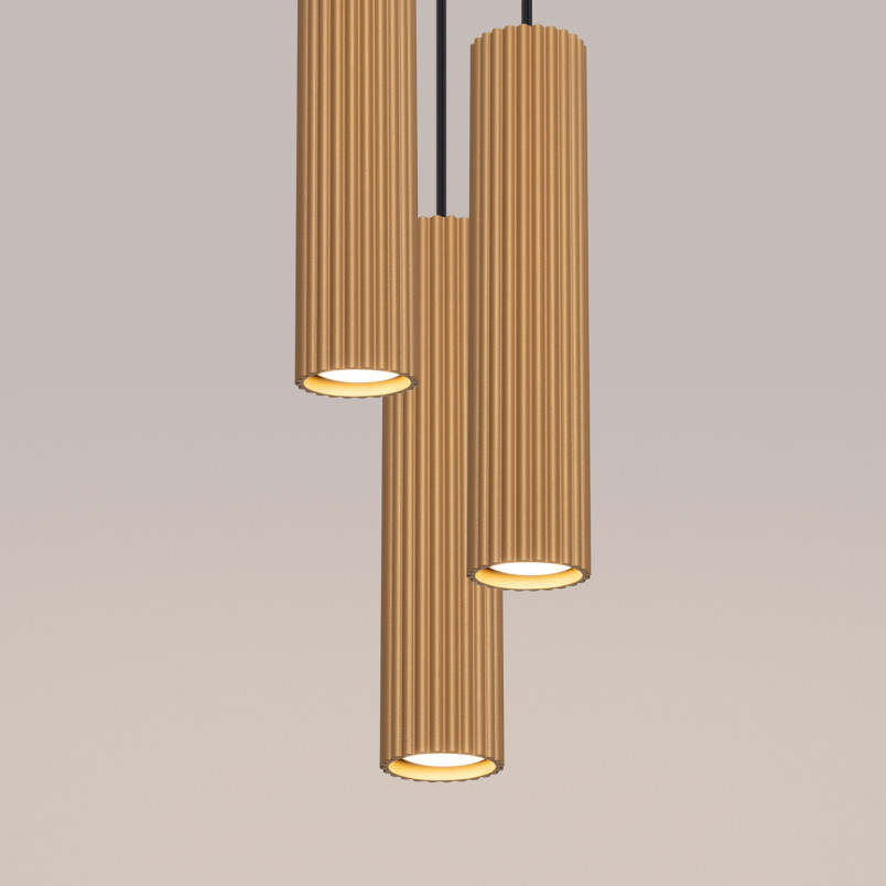 Lampa wisząca Karbon Round 3 tuby - Złota Sollux | Sklep z lampami