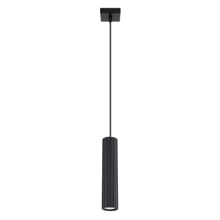 Lampa wisząca Karbon Sollux | Czarna tuba ryflowana