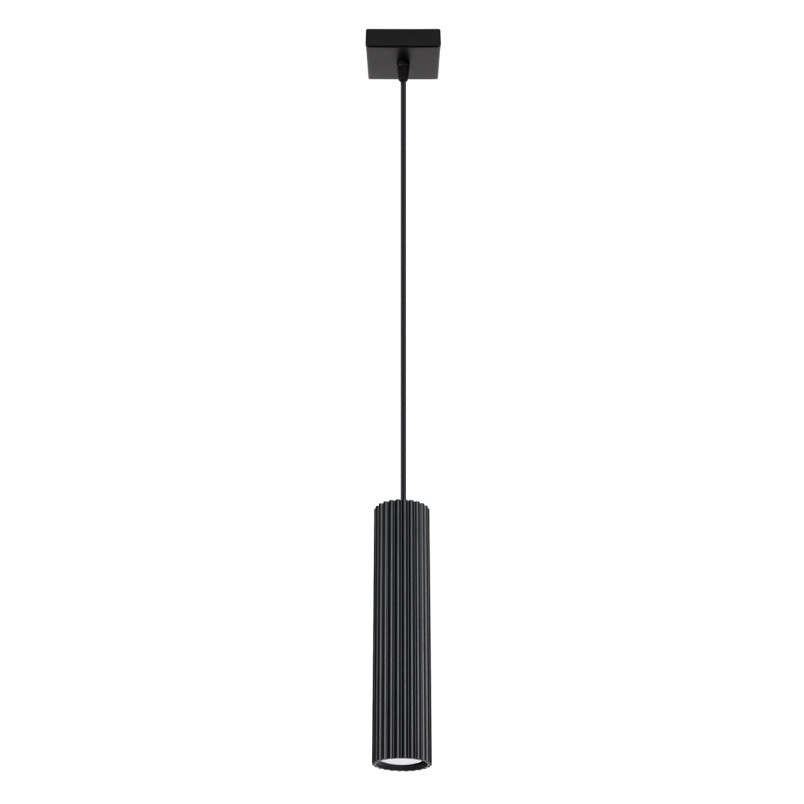 Lampa wisząca Karbon Sollux | Czarna tuba ryflowana