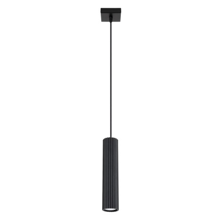 Lampa wisząca Karbon Sollux | Czarna tuba ryflowana