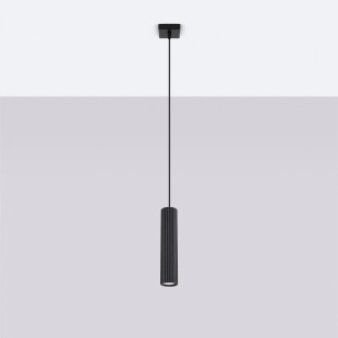 Lampa wisząca Karbon Sollux | Czarna tuba ryflowana
