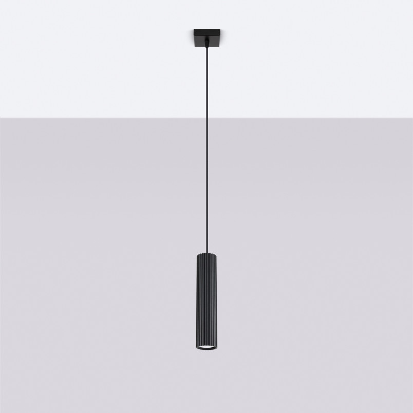 Lampa wisząca Karbon Sollux | Czarna tuba ryflowana