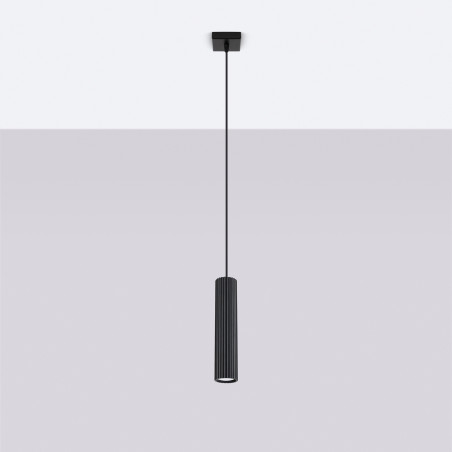 Lampa wisząca Karbon Sollux | Czarna tuba ryflowana