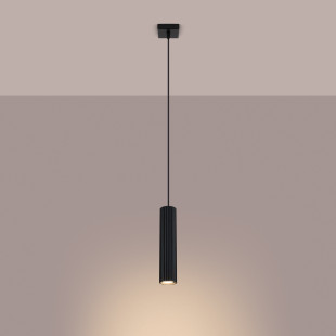 Lampa wisząca Karbon Sollux | Czarna tuba ryflowana