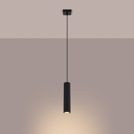 Lampa wisząca Karbon Sollux | Czarna tuba ryflowana
