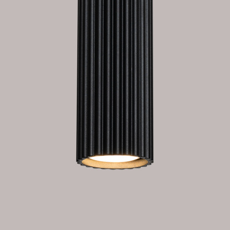 Lampa wisząca Karbon Sollux | Czarna tuba ryflowana