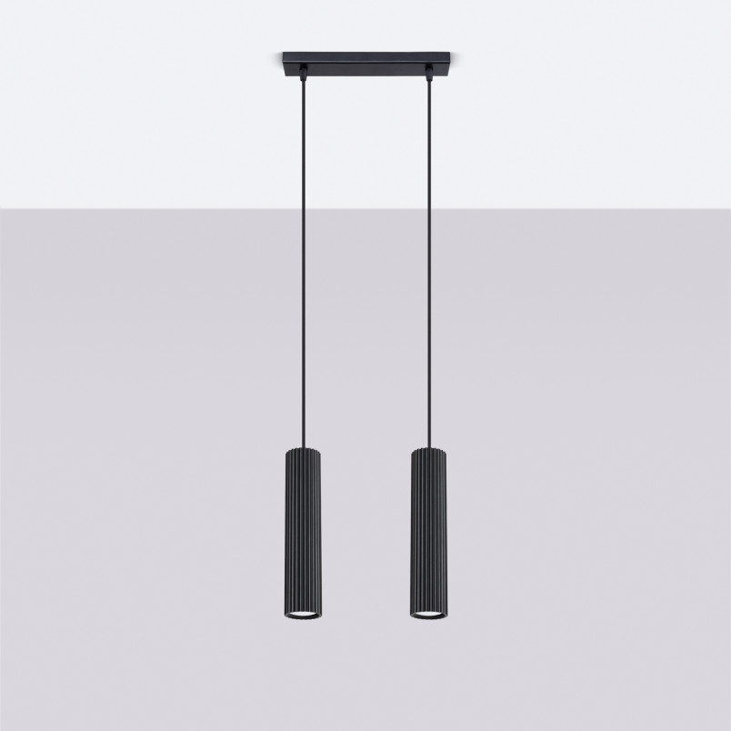 Lampa wisząca Karbon 2 tuby, czarna - Sollux | Sklep z lampami