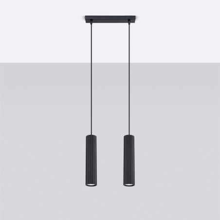 Lampa wisząca Karbon 2 tuby, czarna - Sollux | Sklep z lampami