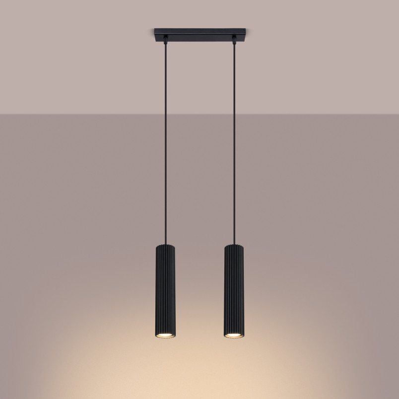 Lampa wisząca Karbon 2 tuby, czarna - Sollux | Sklep z lampami