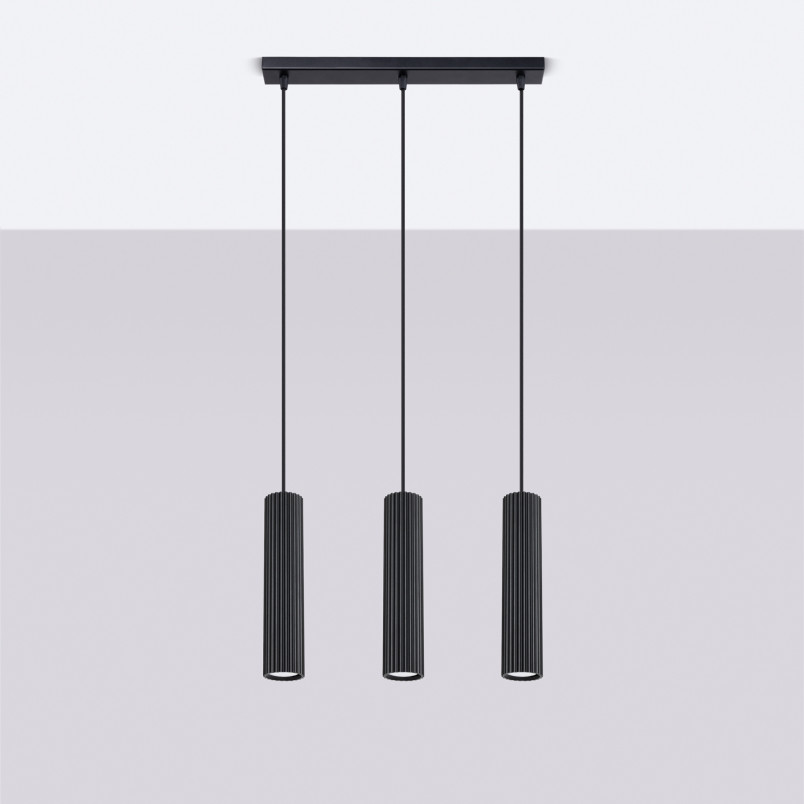 Lampa wisząca Karbon 3 tuby czarna Sollux | Sklep z lampami