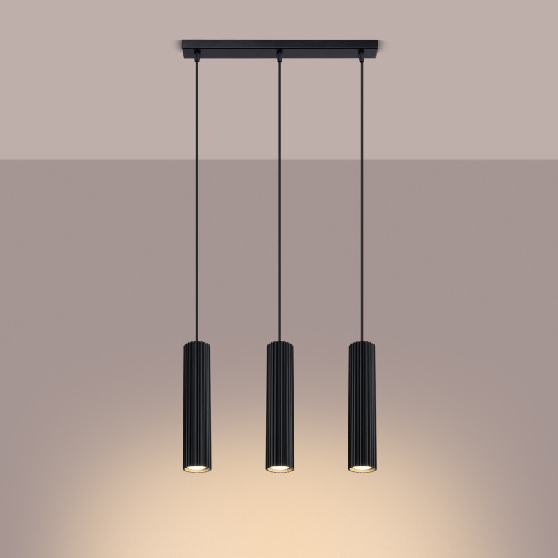 Lampa wisząca Karbon 3 tuby czarna Sollux | Sklep z lampami