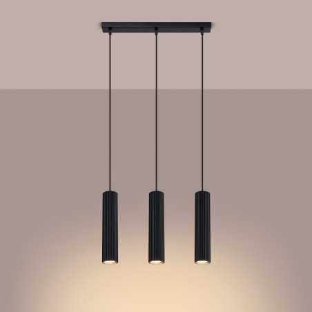 Lampa wisząca Karbon 3 tuby czarna Sollux | Sklep z lampami