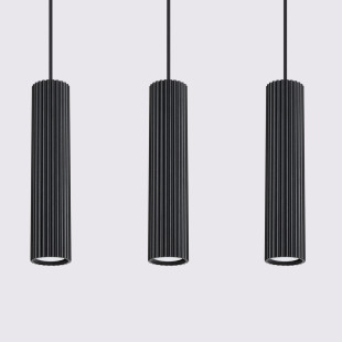 Lampa wisząca Karbon 3 tuby czarna Sollux | Sklep z lampami