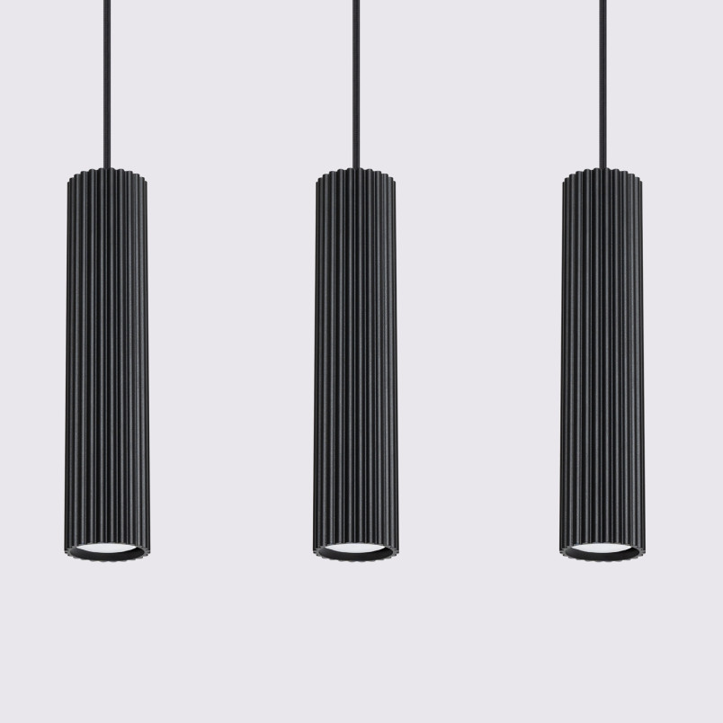 Lampa wisząca Karbon 3 tuby czarna Sollux | Sklep z lampami