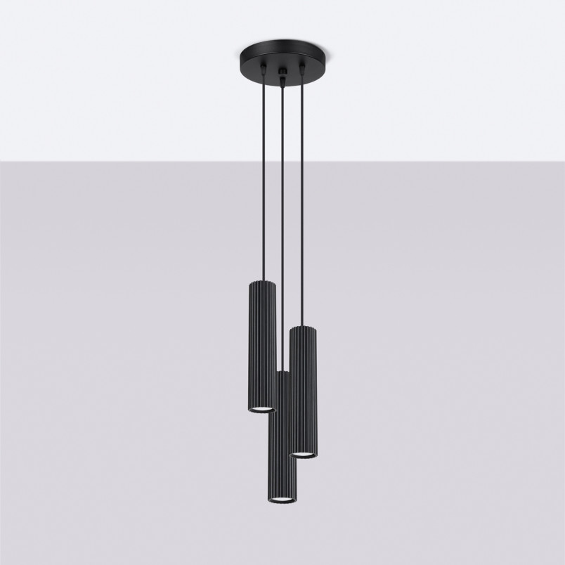 Lampa wisząca Karbon 3 tuby czarna Sollux | Sklep Lamp