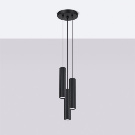 Lampa wisząca Karbon 3 tuby czarna Sollux | Sklep Lamp