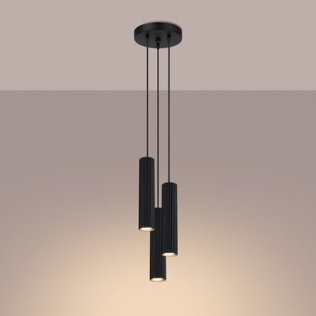 Lampa wisząca Karbon 3 tuby czarna Sollux | Sklep Lamp