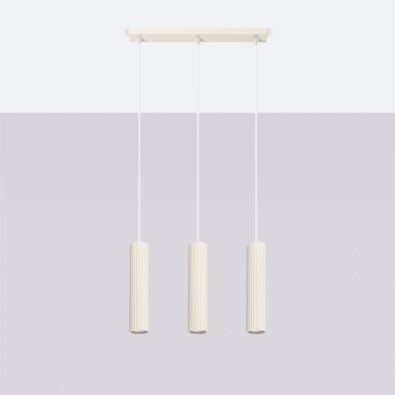 Lampa wisząca Karbon - 3 tuby, beżowa | Sollux