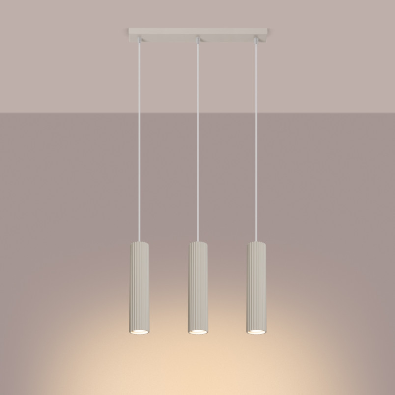 Lampa wisząca Karbon - 3 tuby, beżowa | Sollux