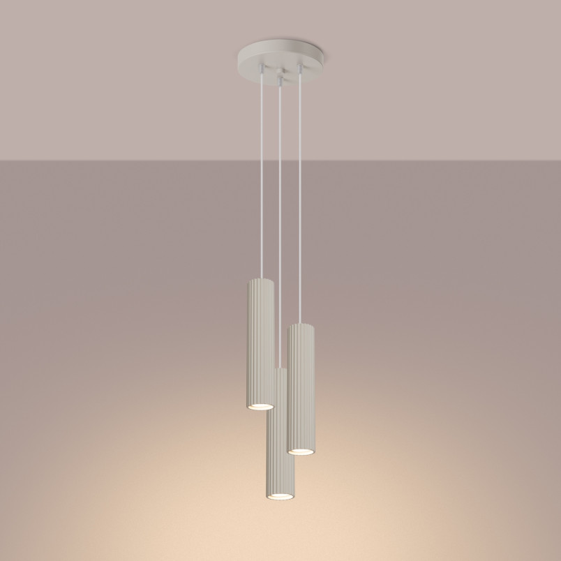 Lampa wisząca Karbon Round Sollux - 3 tuby, beżowa | Sklep z lampami