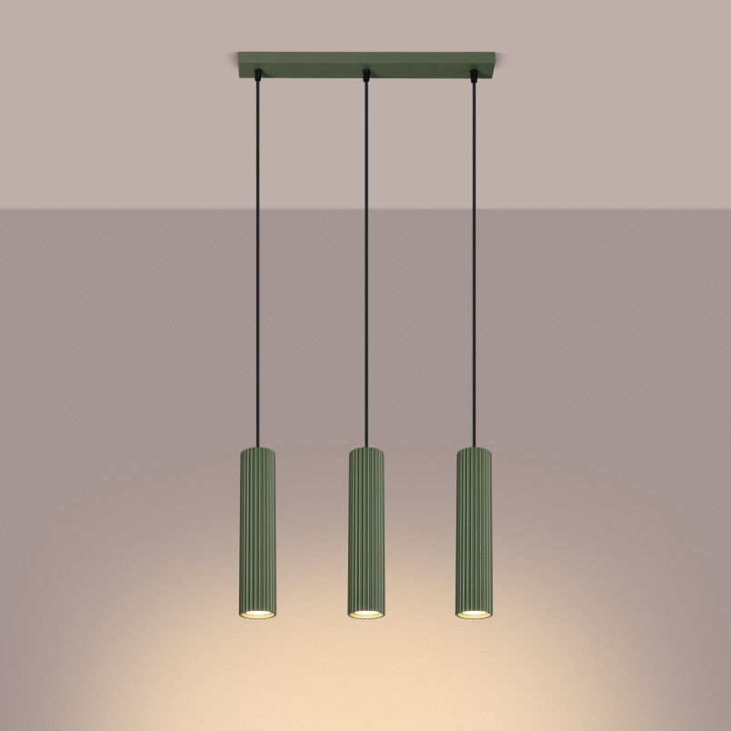 Lampa wisząca Karbon Long zielona Sollux | Nowoczesny design