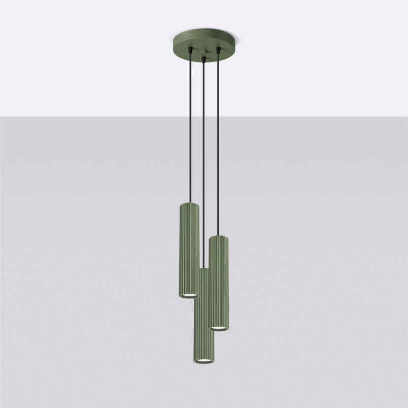 Lampa wisząca Karbon: Zielona, 3 tuby, Sollux - Sklep z lampami