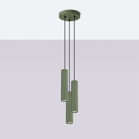 Lampa wisząca Karbon: Zielona, 3 tuby, Sollux - Sklep z lampami