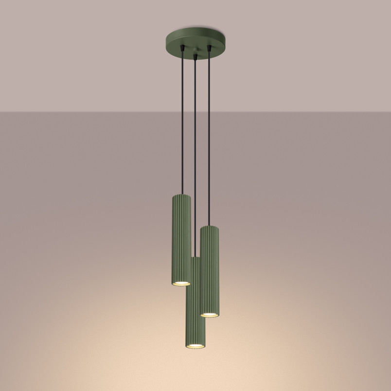 Lampa wisząca Karbon: Zielona, 3 tuby, Sollux - Sklep z lampami