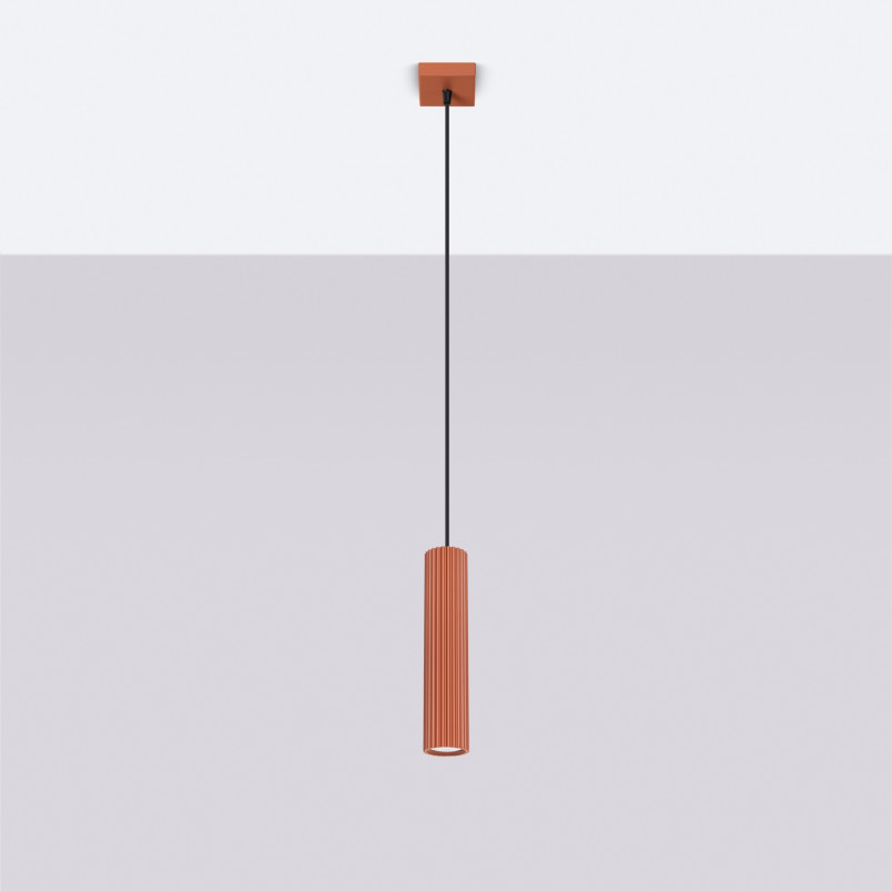 Lampa wisząca Karbon Sollux | Tuba ryflowana, ochra czerwona