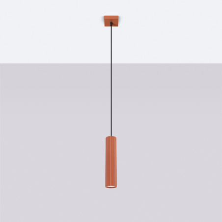 Lampa wisząca Karbon Sollux | Tuba ryflowana, ochra czerwona
