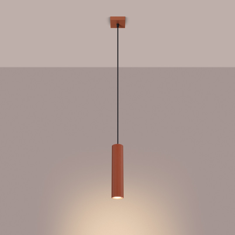 Lampa wisząca Karbon Sollux | Tuba ryflowana, ochra czerwona