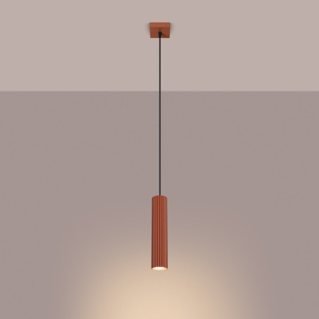 Lampa wisząca Karbon Sollux | Tuba ryflowana, ochra czerwona