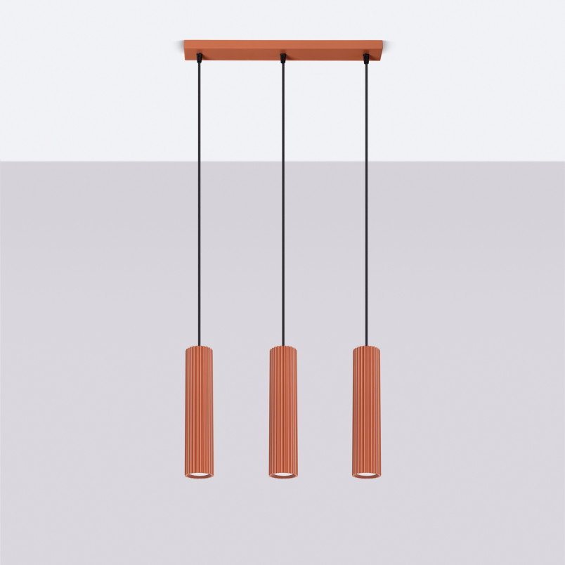 Lampa wisząca Karbon 3 tuby ochra czerwona | Sollux