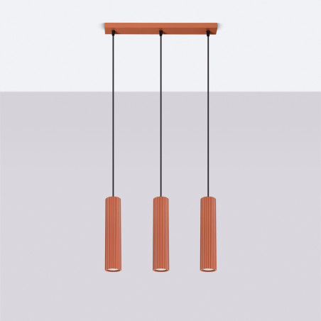 Lampa wisząca Karbon 3 tuby ochra czerwona | Sollux
