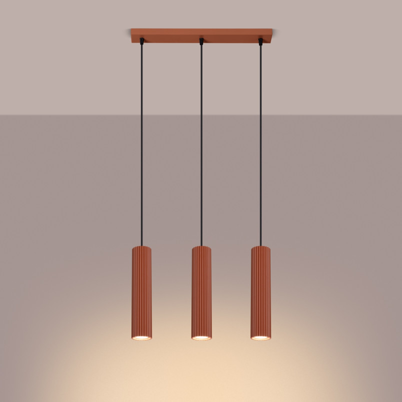 Lampa wisząca Karbon 3 tuby ochra czerwona | Sollux