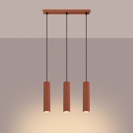 Lampa wisząca Karbon 3 tuby ochra czerwona | Sollux