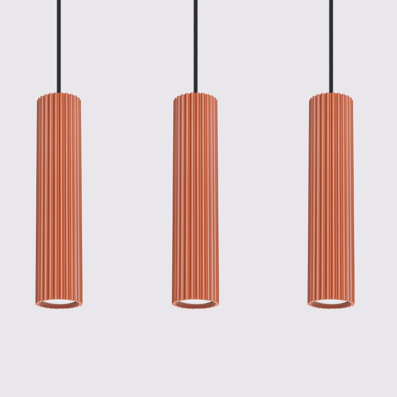 Lampa wisząca Karbon 3 tuby ochra czerwona | Sollux