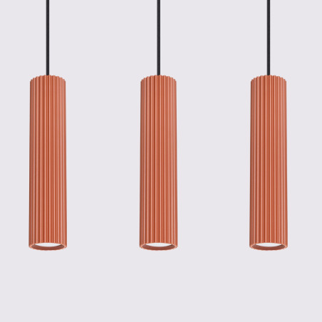 Lampa wisząca Karbon 3 tuby ochra czerwona | Sollux