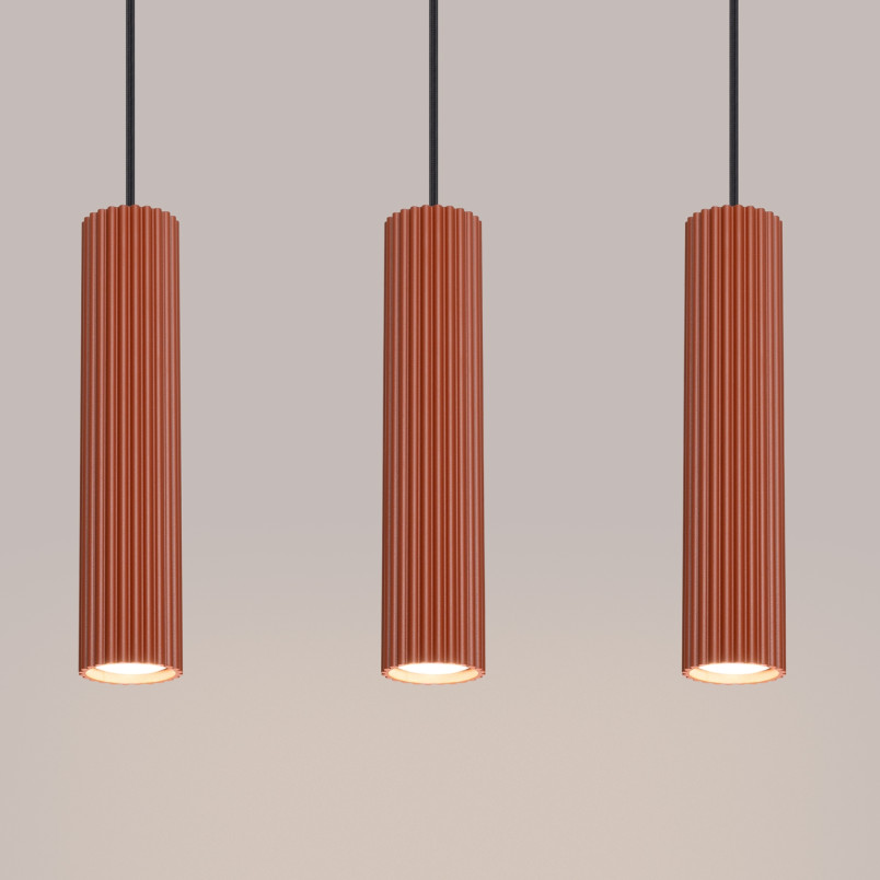 Lampa wisząca Karbon 3 tuby ochra czerwona | Sollux