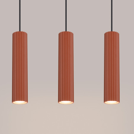 Lampa wisząca Karbon 3 tuby ochra czerwona | Sollux