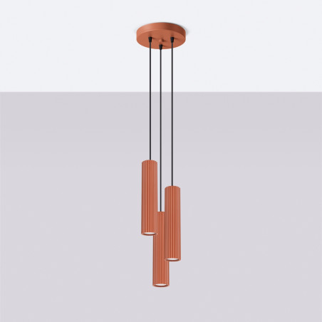 Lampa wisząca Karbon Round Sollux | 3 tuby, ochra czerwona