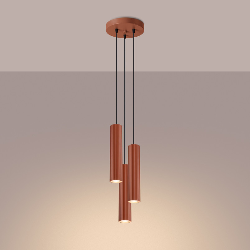 Lampa wisząca Karbon Round Sollux | 3 tuby, ochra czerwona