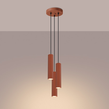 Lampa wisząca Karbon Round Sollux | 3 tuby, ochra czerwona
