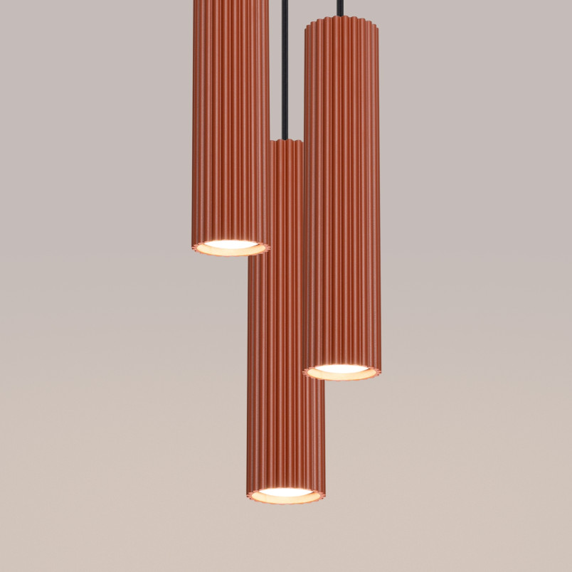 Lampa wisząca Karbon Round Sollux | 3 tuby, ochra czerwona