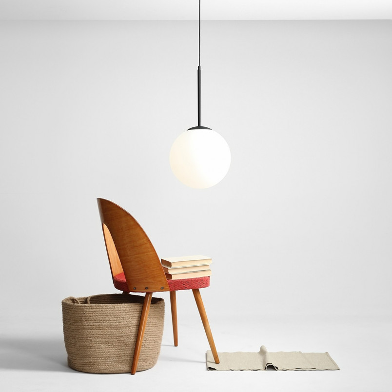 Lampa wisząca Bosso - Szklana kula biało-czarna | Aldex
