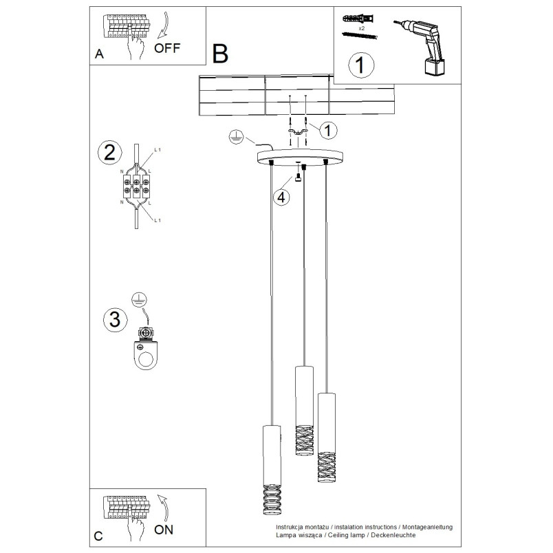 Lampa wisząca 3 punktowa Lami Round biała Sollux - Nowoczesny design
